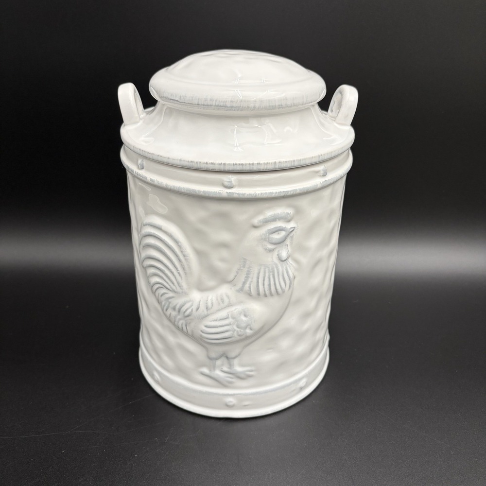Home Essentials The Country Collection Rooster Canister Decor Handles  White 10"